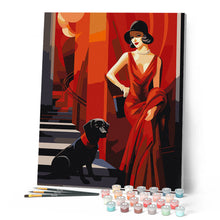 Load image into Gallery viewer, Art Deco Woman with her Dog