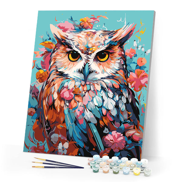 Paint by numbers kit for adults Colorful Owl in Bloom Figured'Art