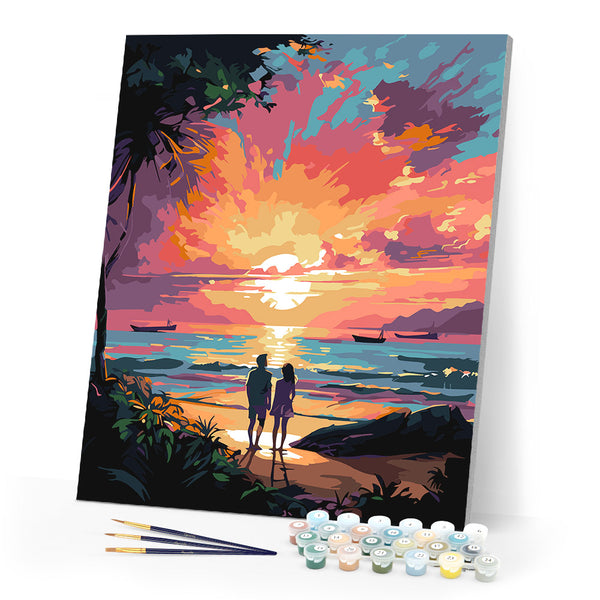 Paint by numbers kit Couple and Colorful Sunset Figured'Art