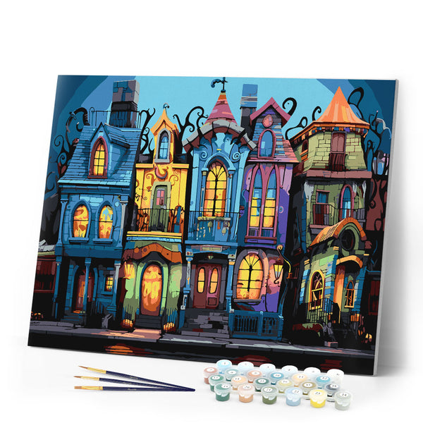 Paint by numbers kit Colorful Gothic Houses Figured'Art