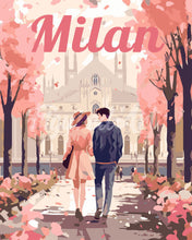 Load image into Gallery viewer, Paint by numbers kit Travel Poster Milan in Bloom Figured'Art