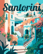 Load image into Gallery viewer, Paint by numbers kit Travel Poster Santorini in Bloom Figured'Art