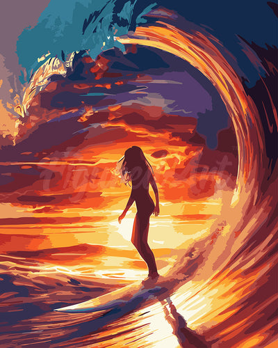 Paint by numbers kit Surf Girl and the Big Wave Figured'Art