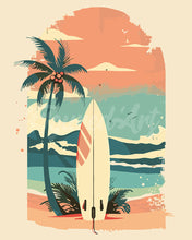 Load image into Gallery viewer, Paint by numbers kit Surfboard on the Beach Figured'Art