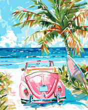Load image into Gallery viewer, Paint by numbers kit Pink Car by the Sea Figured'Art