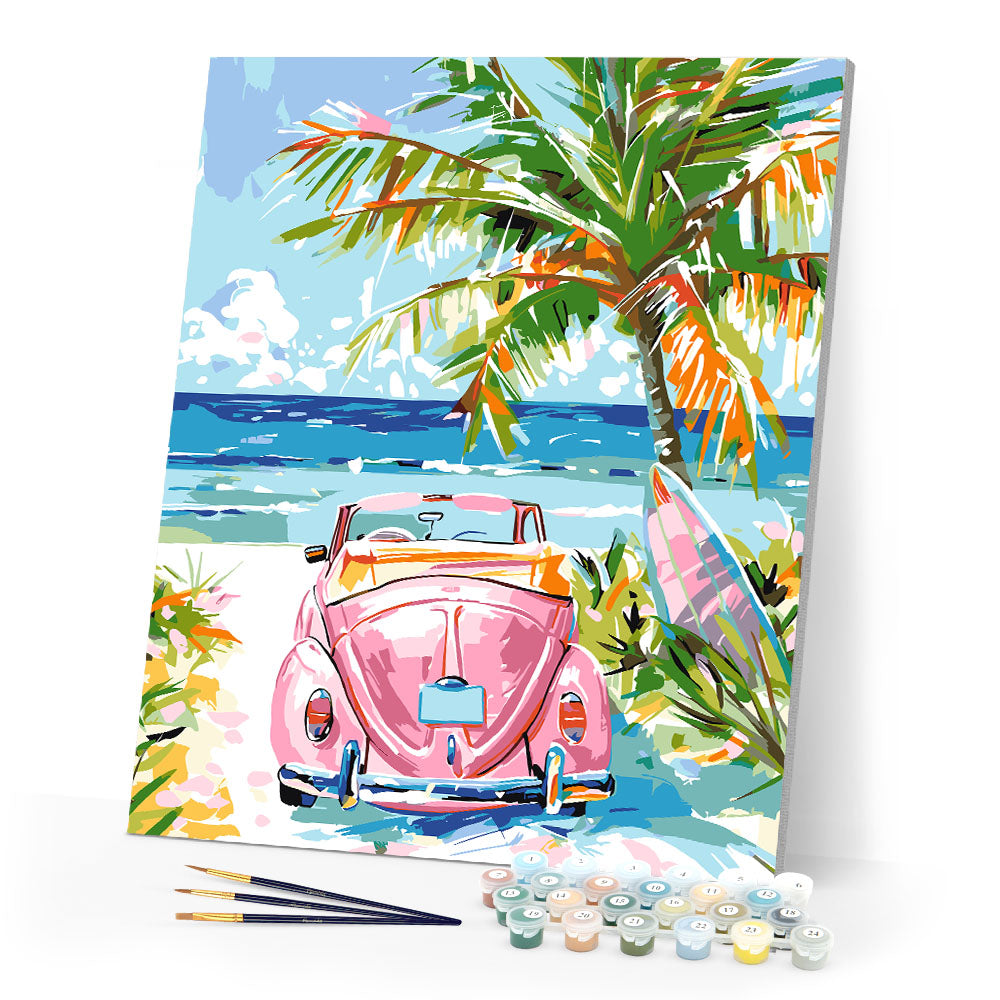 Paint by numbers kit Pink Car by the Sea Figured'Art