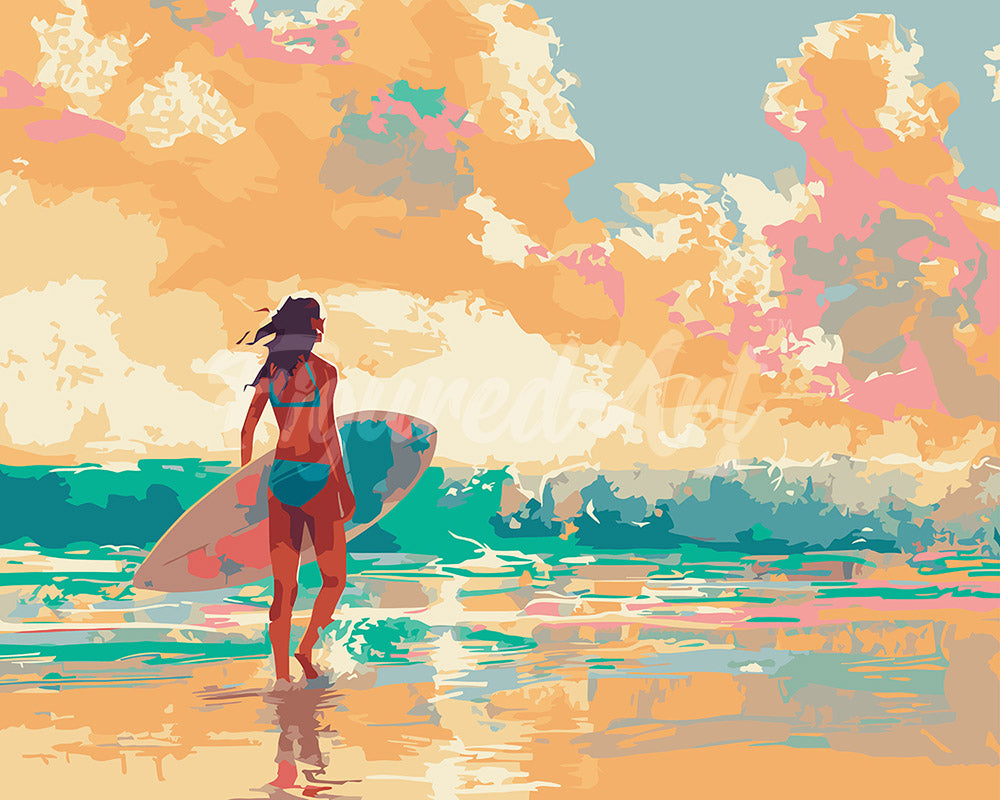 Surfer girl Beach painting store art miniature