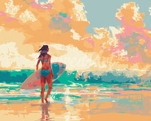 Load image into Gallery viewer, Paint by numbers kit Surf Girl at Dawn Figured'Art