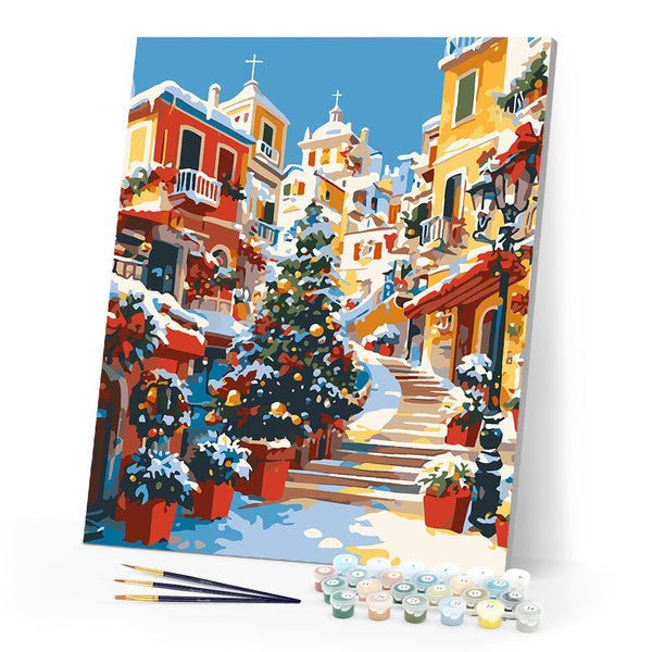 Paint by numbers kit for adults Mediterranean Christmas Village Figured'Art
