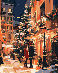 Paint by numbers kit Christmas Couple in the City Figured'Art