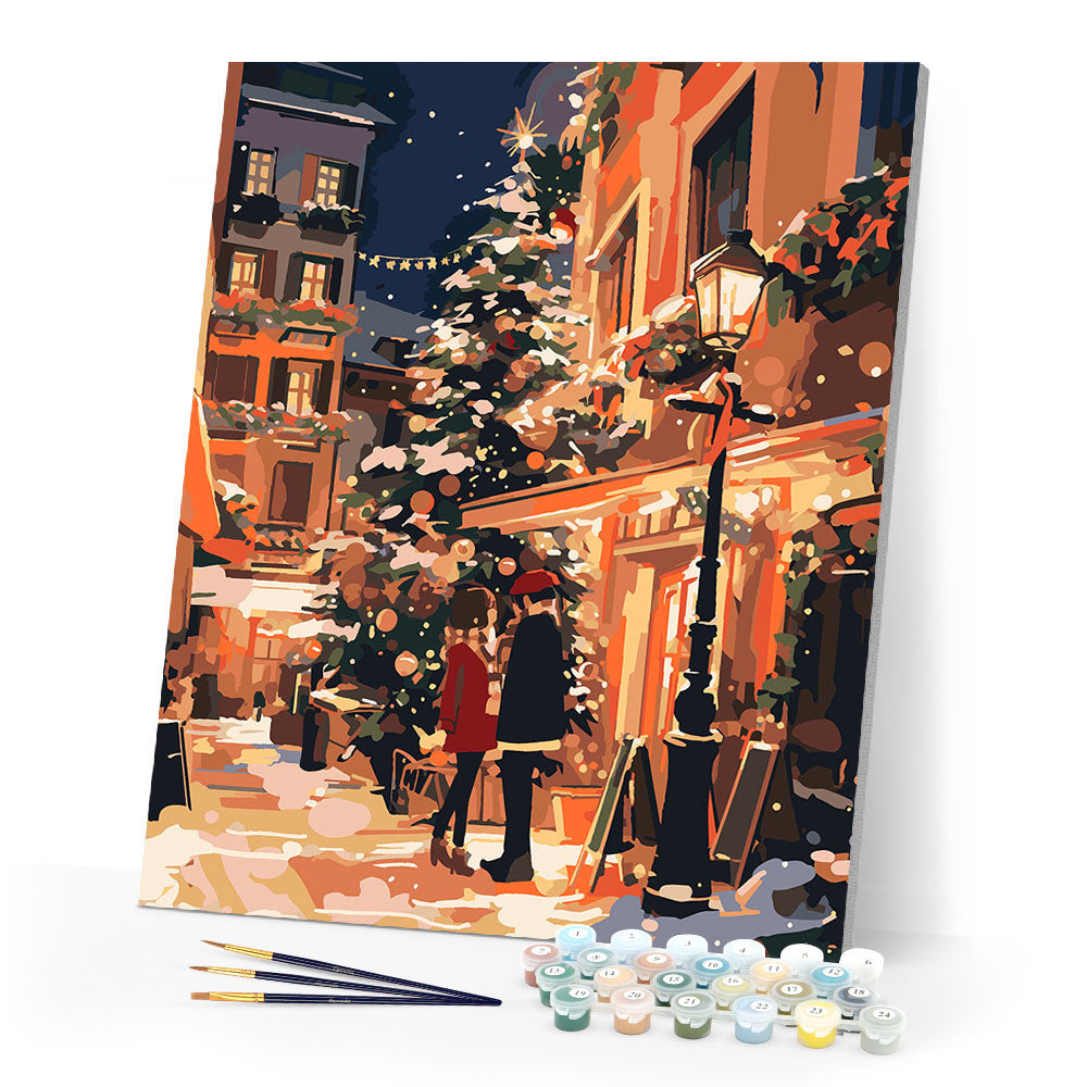 Paint by numbers kit Christmas Couple in the City Figured'Art