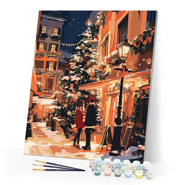 Paint by numbers kit Christmas Couple in the City Figured'Art