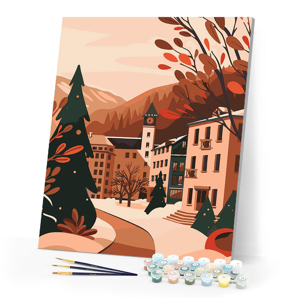 Paint by numbers kit Cozy Mountain Town Figured'Art