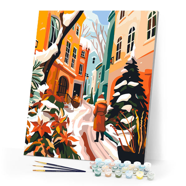 Paint by numbers kit Winter City Alley Figured'Art