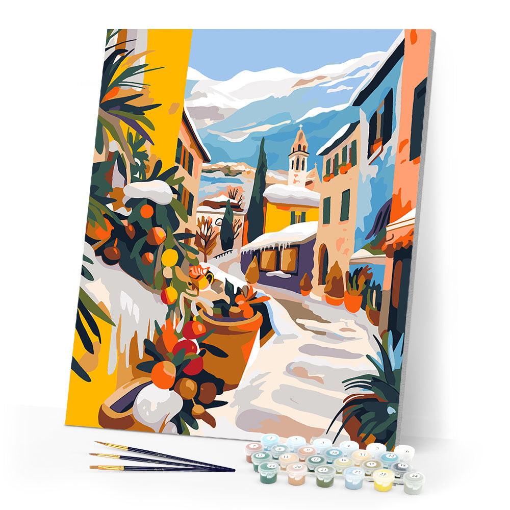 Paint by numbers kit Bright Holiday Village Figured'Art