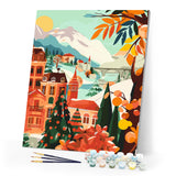 Paint by numbers kit Winter City in the Mountains Figured'Art