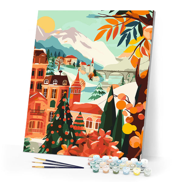Paint by numbers kit Winter City in the Mountains Figured'Art