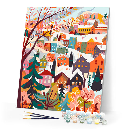 Paint by numbers kit Colorful Winter Village Figured'Art