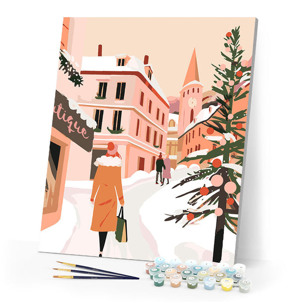 Paint by numbers kit Snowy Shopping Day Figured'Art