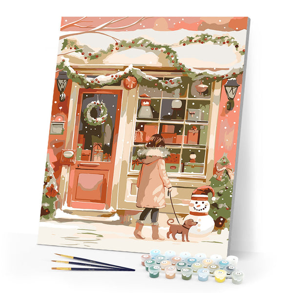 Paint by numbers kit Christmas Dog Walk Figured'Art