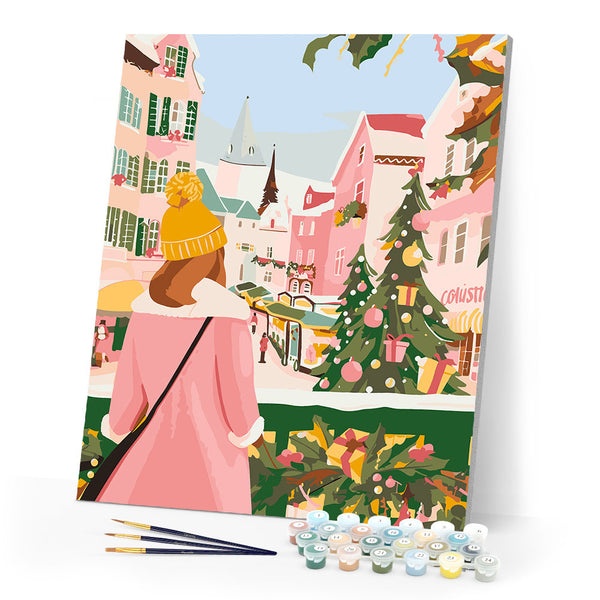 Paint by numbers kit Girl at Christmas Market Figured'Art