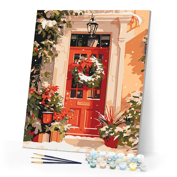 Paint by numbers kit Festive Red Door Figured'Art