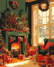 Load image into Gallery viewer, Paint by numbers kit Festive Fireplace Scene Figured&#39;Art