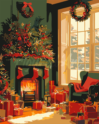 Paint by numbers kit Festive Fireplace Scene Figured'Art