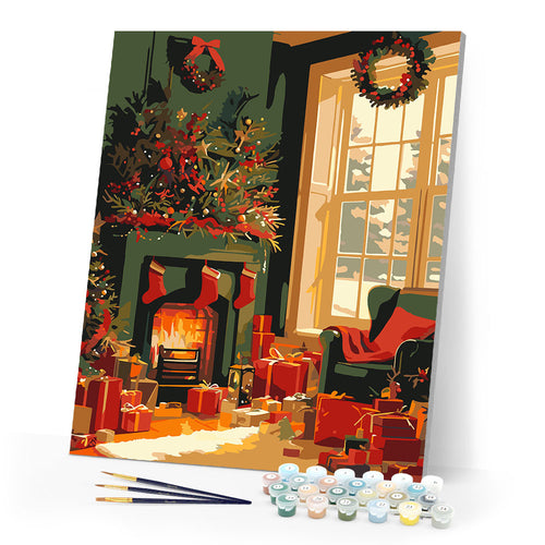 Paint by numbers kit Festive Fireplace Scene Figured'Art