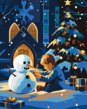 Load image into Gallery viewer, Paint by numbers kit Winter Night Boy and Snowman Figured'Art