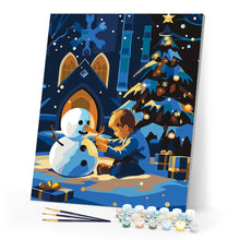 Load image into Gallery viewer, Paint by numbers kit Winter Night Boy and Snowman Figured&#39;Art