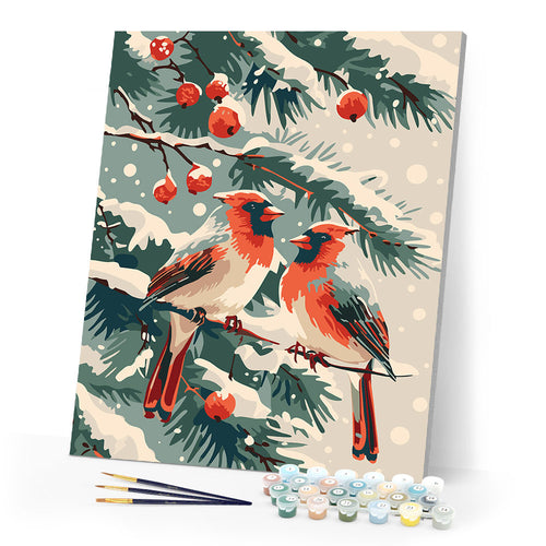 Paint by numbers kit Winter Cardinals Figured'Art