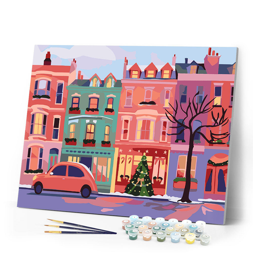 Paint by numbers kit Colorful Christmas Street Figured'Art