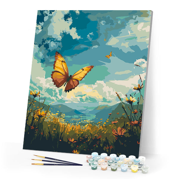 Paint by numbers kit Copper Butterfly Under a Blue Sky Figured'Art