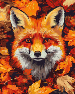 Paint by numbers kit for adults Fox in Fall Leaves Figured'Art