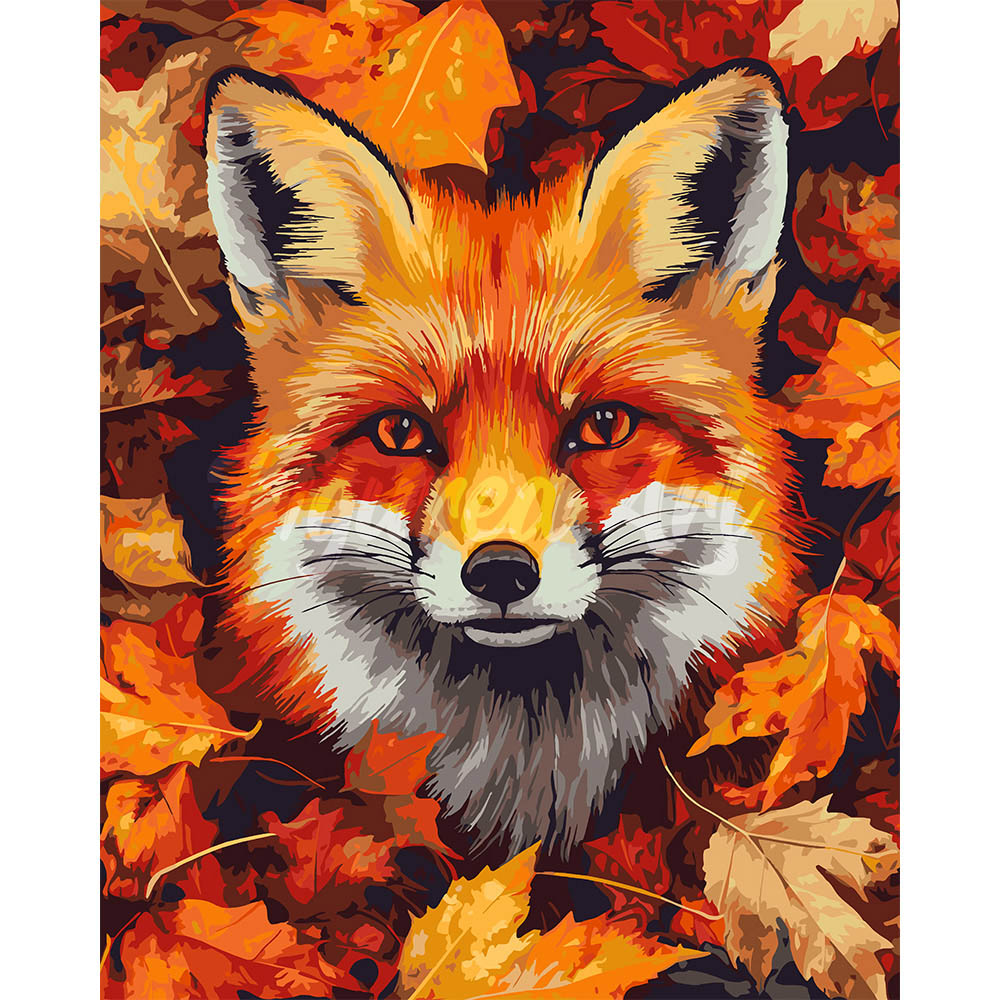 Paint by Numbers for adults - Fox in Fall Leaves – Figured'Art