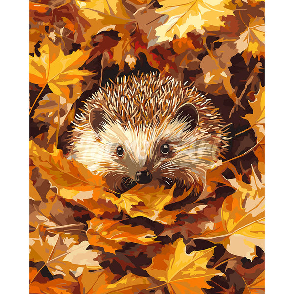 Hedgehog in Fall Leaves