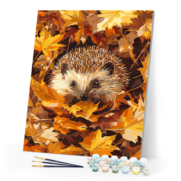 Paint by numbers kit Hedgehog in Fall Leaves Figured'Art