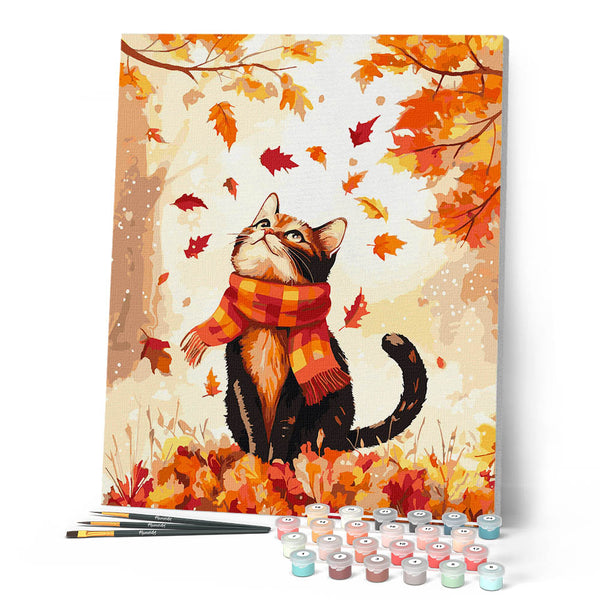 A6 refill Cat Autumn season 2100円 Paint by Numbers for adults - Playful Fall Cat – Figured'Art