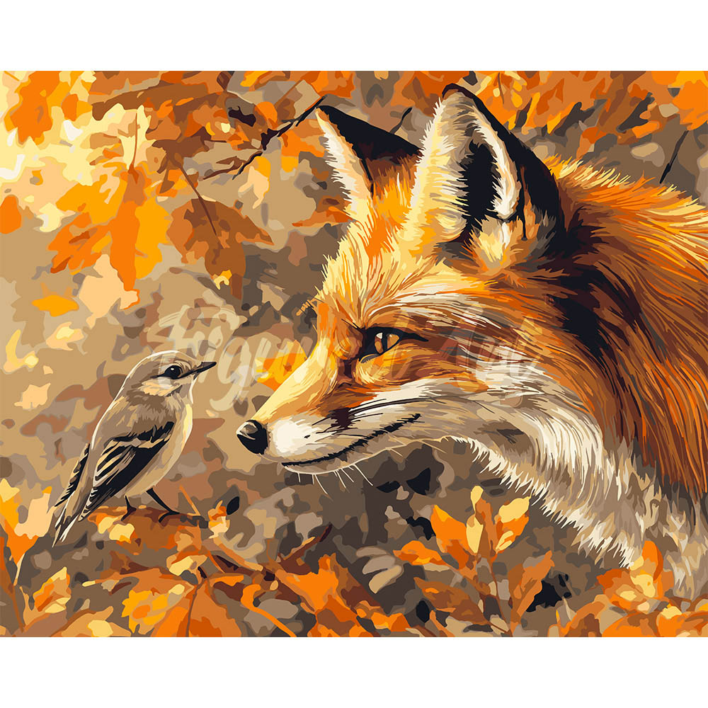 Paint by Numbers for adults - Fox and Bird in Fall – Figured'Art