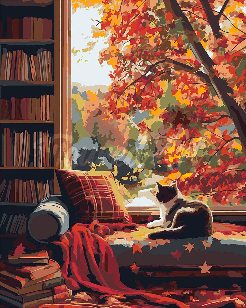 Paint by numbers kit Cat's Fall View Figured'Art