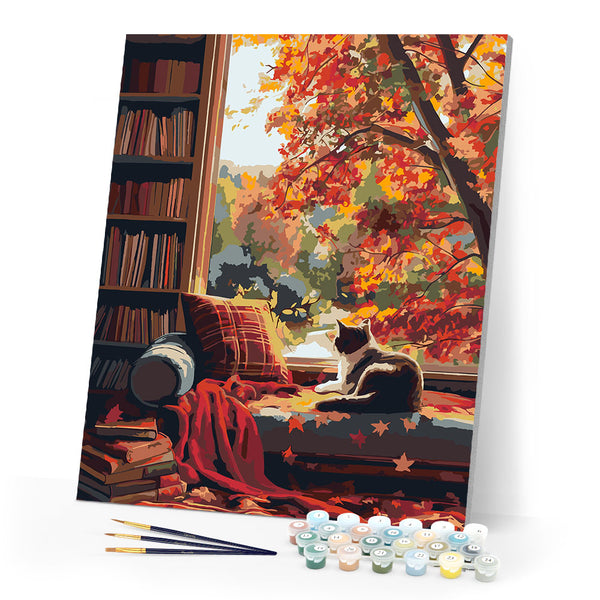 Paint by numbers kit Cat's Fall View Figured'Art