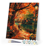 Paint by numbers kit Dog Walk in Fall Figured'Art