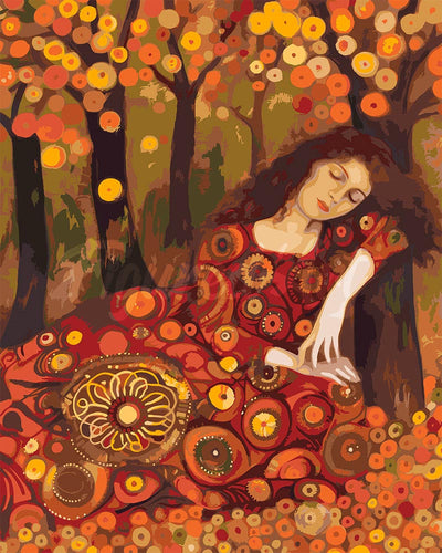 Paint by numbers kit Klimt-Inspired Fall Lady Figured'Art