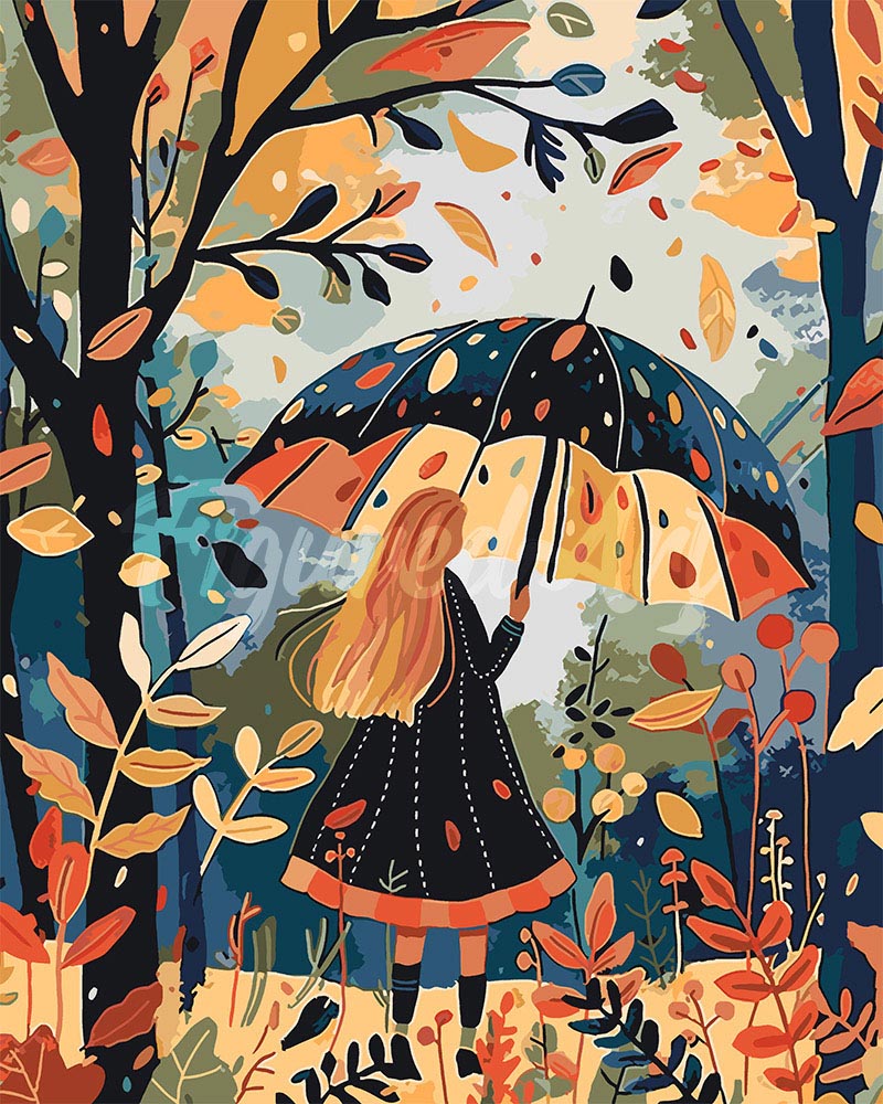 Paint by numbers kit Girl with Umbrella in Fall Figured'Art