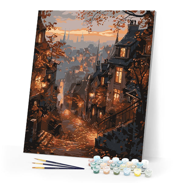 Paint by numbers kit Old Town Fall Street Figured'Art