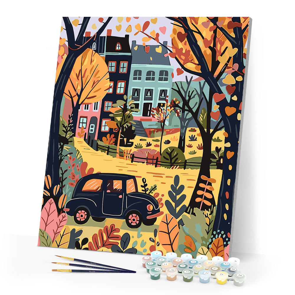 Paint by numbers kit Fall Classic Car Scene Figured'Art