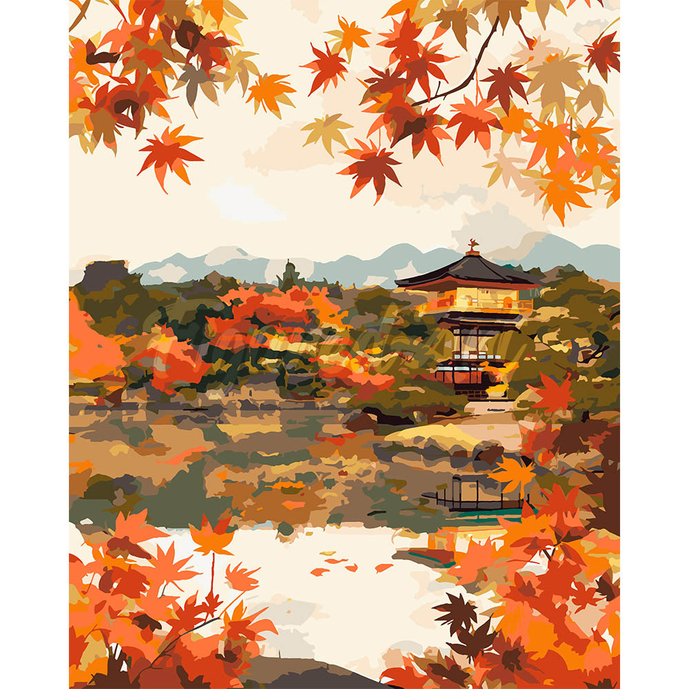 Japanese Temple by Fall Lake