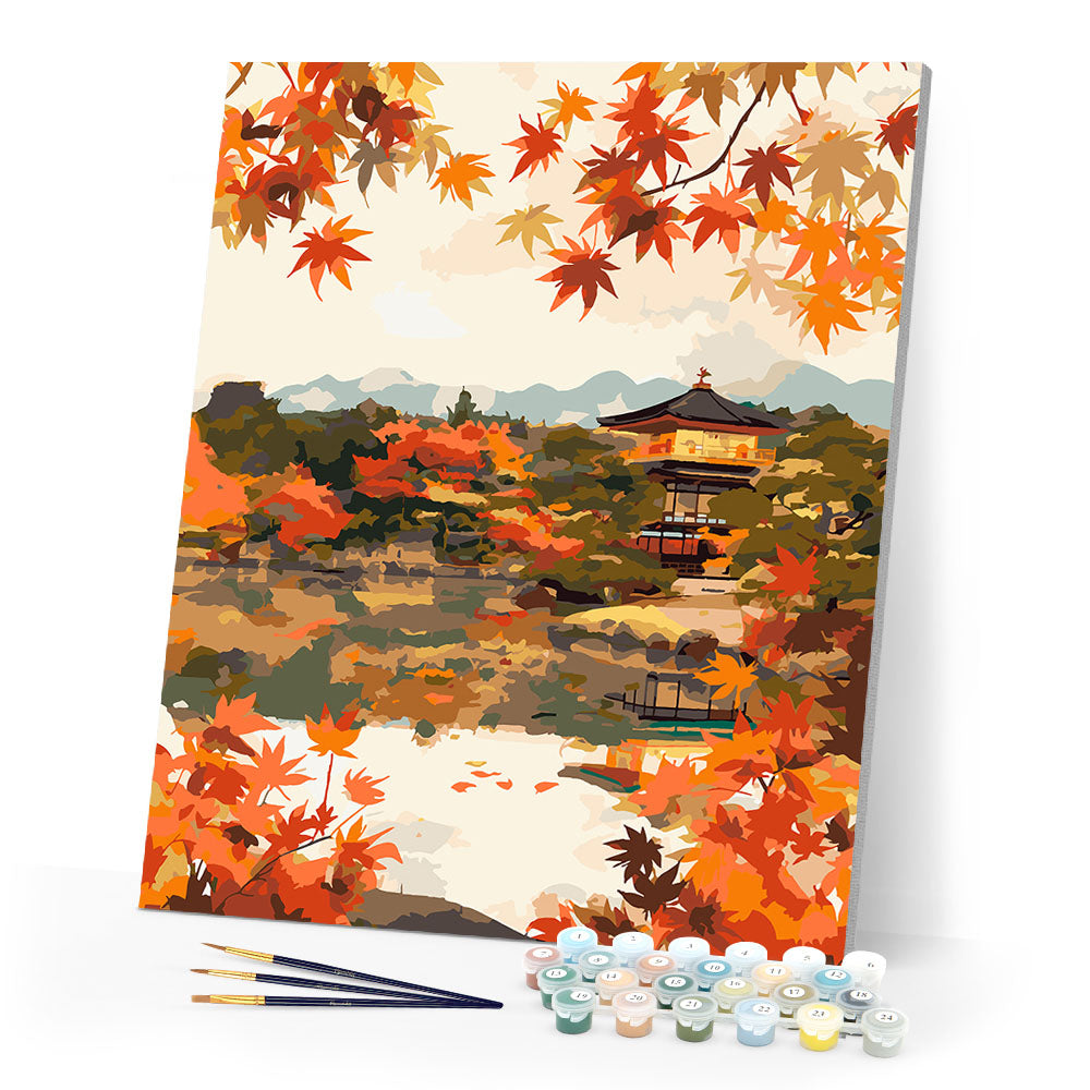 Paint by numbers kit Japanese Temple by Fall Lake Figured'Art