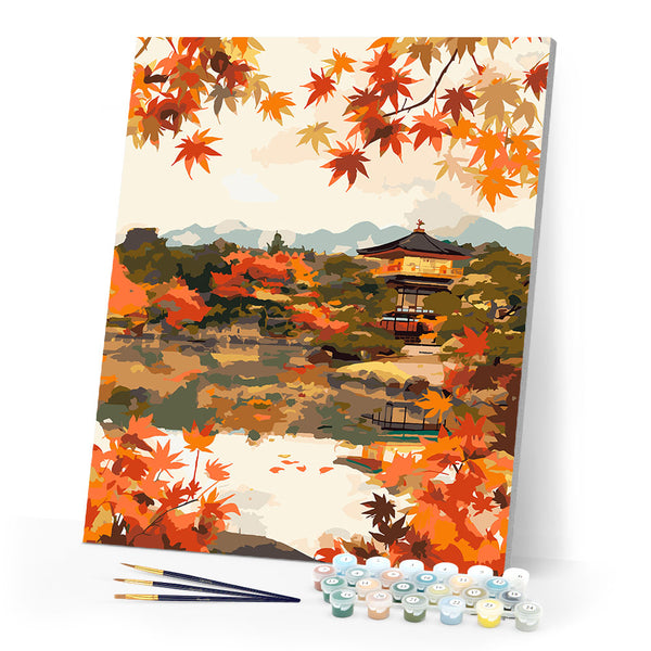Paint by numbers kit Japanese Temple by Fall Lake Figured'Art